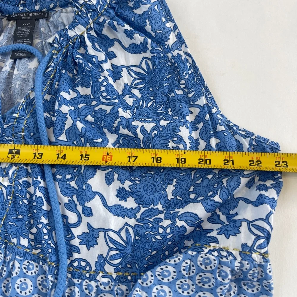 Chelsea & Theodore Size 1x Ruffle Blue & White Tiered Plus Dress Boho - Picture 6 of 7